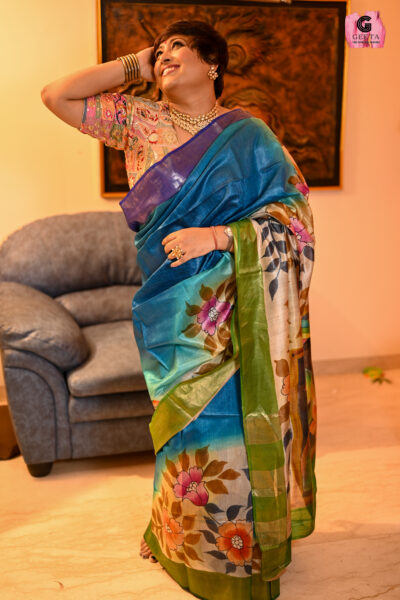 Munga Tussar Hand  painted Saree