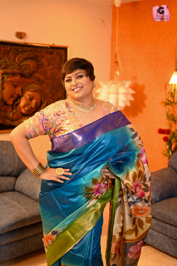 Munga Tussar Hand  painted Saree - Image 4