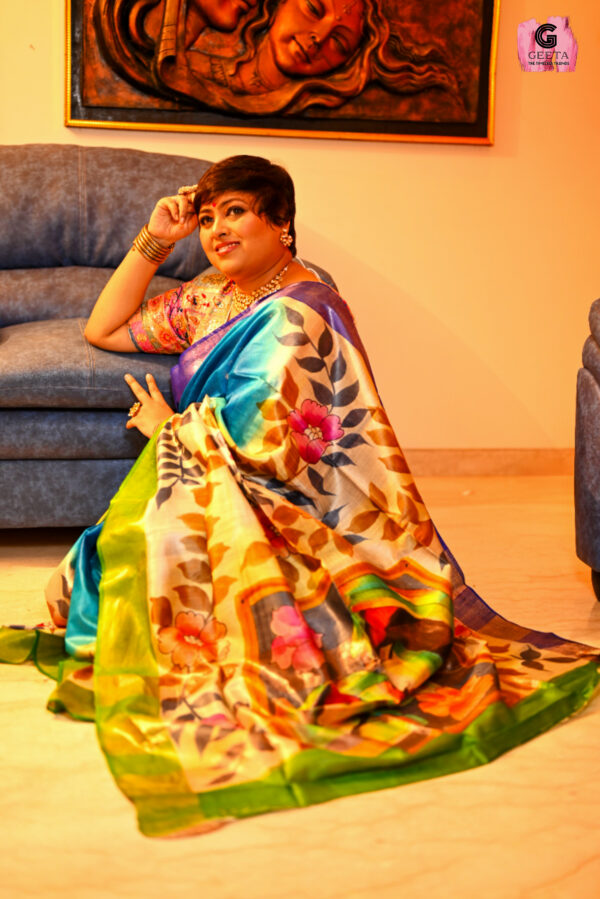 Munga Tussar Hand  painted Saree