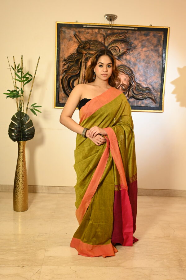 Contrast Aanchal Khadi cotton saree