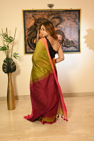 Contrast Aanchal Khadi cotton saree