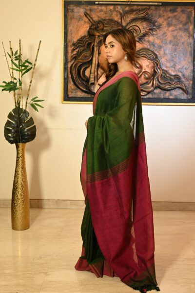 Contrast Aanchal Khadi cotton saree