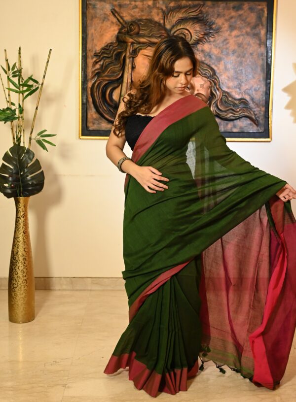 Contrast Aanchal Khadi cotton saree