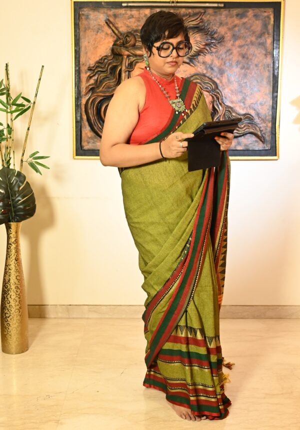 Khadi Cotton Temple Border saree - Image 4