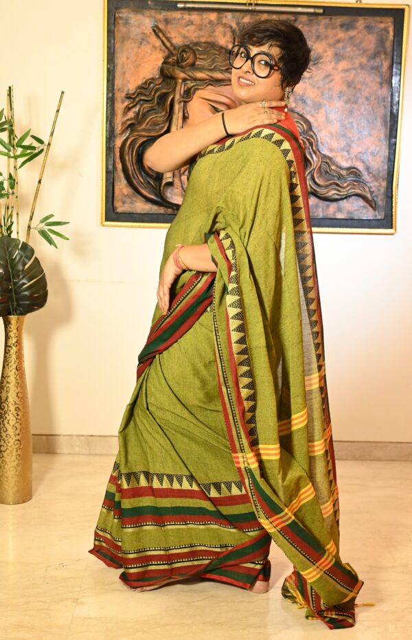 Khadi Cotton Temple Border saree - Image 3
