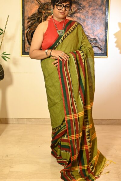 Khadi Cotton Temple Border saree