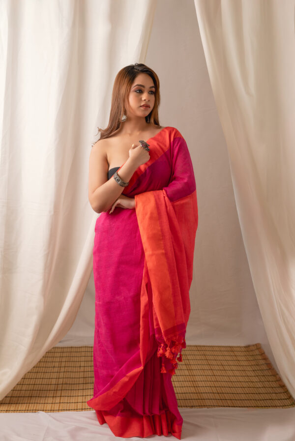 Contrast Aanchal Khadi cotton saree - Image 4