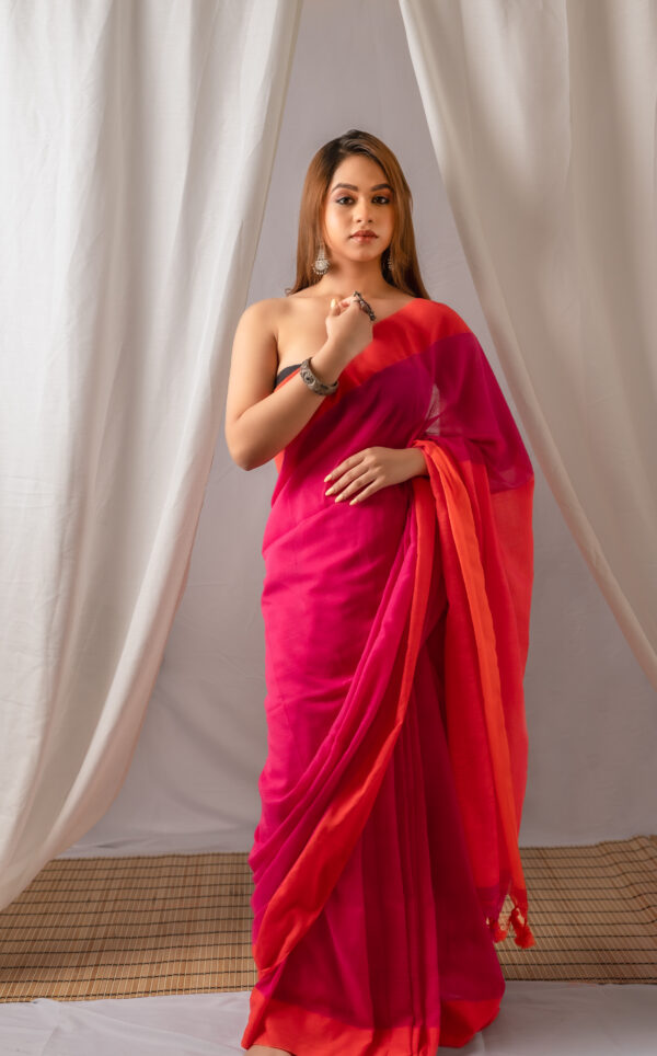 Contrast Aanchal Khadi cotton saree