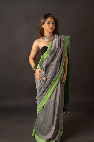 Contrast Aanchal Khadi cotton saree